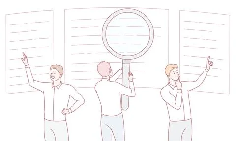 Diving Deep into Document Analysis with Sharp Focus and Profound Insight for Illustrazione stock