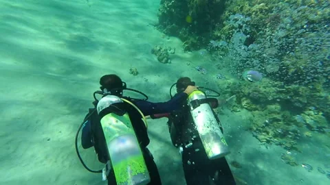 Diving in the deep sea Stock Footage 98930307