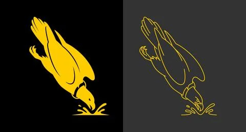 Diving eagle catching fish graphic illustration in solid and outline Stock Illustration