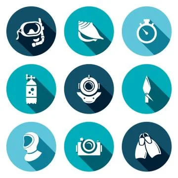 Diving flat icons set Stock Illustration