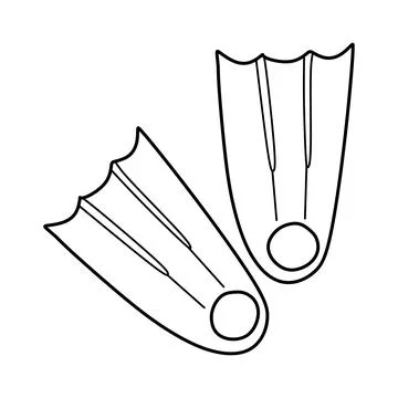 Diving flippers Doodle icon on white background. Hand Drawn Outline Vector Il Stock Illustration