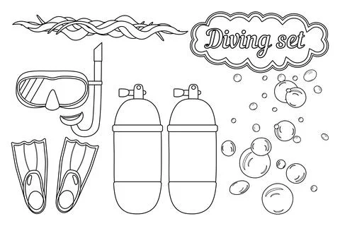 Diving Gear Coloring Page Stock Illustration