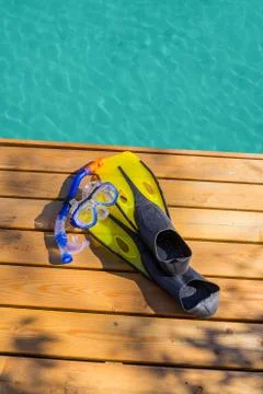 Diving gear at the ocean Stock Photos