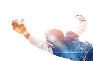 Diving Goalkeeper With Double Exposure Stock Photos