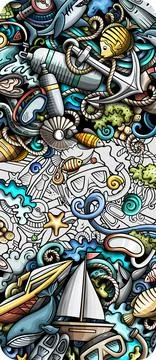 Diving hand drawn doodle banner. Cartoon vector detailed flyer. Stock Illustration