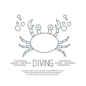 Diving icon with crab and bubbles Stock Illustration