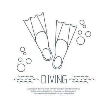 Diving icon with flippers and bubbles Stock Illustration