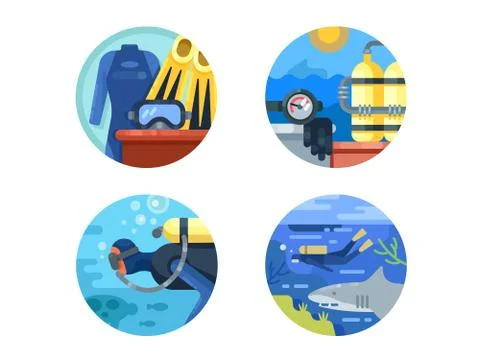 Diving icon set Stock Illustration