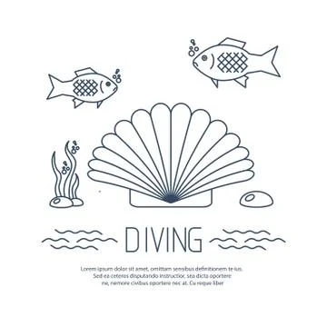 Diving icon with shell and fishs Stock Illustration