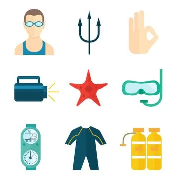 Diving icons flat Stock Illustration