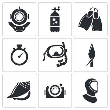 Diving icons set Stock Illustration