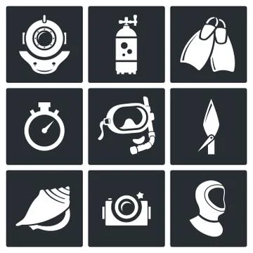 Diving icons set Stock Illustration