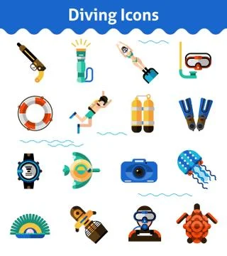 Diving Icons Set Stock Illustration