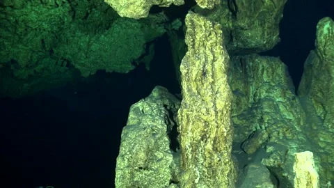 Diving inside the cave system cenote Carwash in Yucatan Mexico Stock Footage 166424687