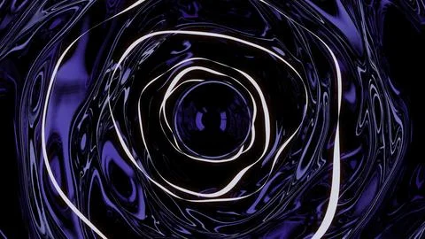 Diving inside dark blue liquid tunnel with transforming circles. Design. Optical Fotos de archivo
