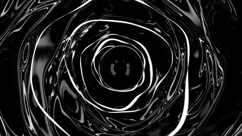 Diving inside dark monochrome liquid tunnel with transforming circles. Design Fotos de archivo