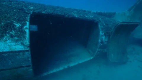 Diving Inside Plane Ship Wreck Stock Footage 124200158