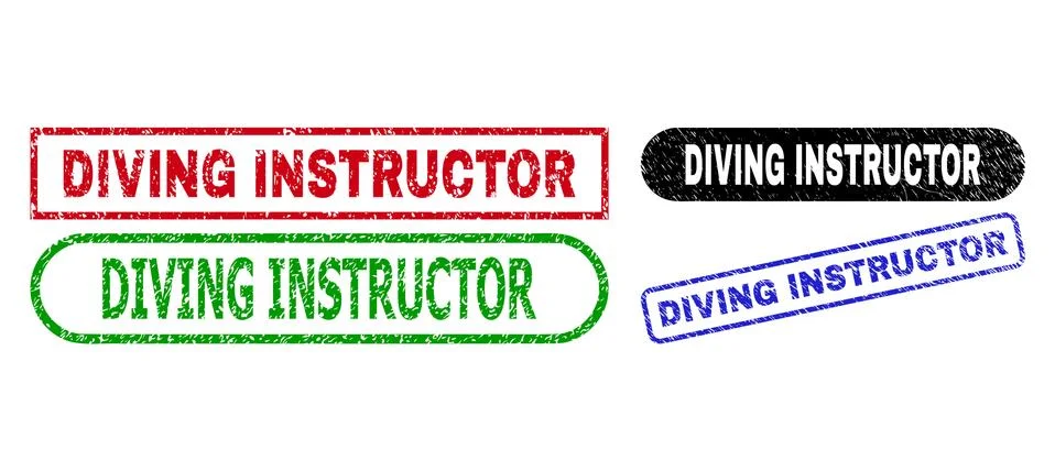 DIVING INSTRUCTOR Rectangle Stamps Using Unclean Style Stock Illustration