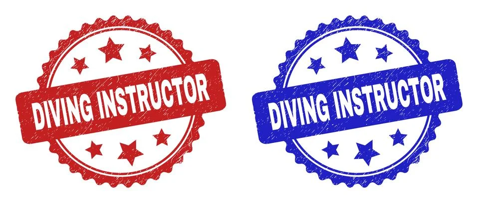 DIVING INSTRUCTOR Rosette Stamp Seals with Corroded Surface Stock Illustration