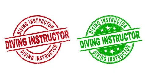 DIVING INSTRUCTOR Round Watermarks Using Corroded Texture Stock Illustration