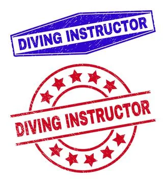 DIVING INSTRUCTOR Rubber Seals in Circle and Hexagonal Shapes Stock Illustration