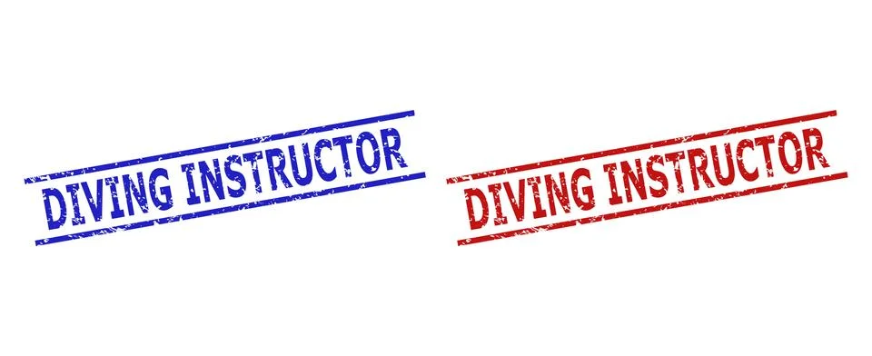 DIVING INSTRUCTOR Stamp Seals with Grunge Style and Parallel Lines Illustrazione stock