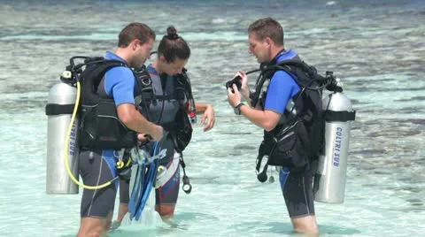 Diving lesson in lagoon Stock Footage 10786724