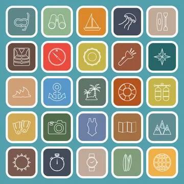 Diving line flat icons on green background Stock Illustration