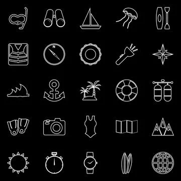 Diving line icons on black background Stock Illustration