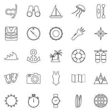 Diving line icons on white background Stock Illustration