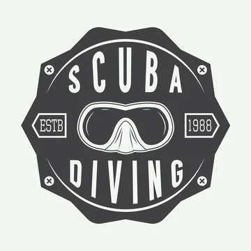 Diving logos, labels and slogans in vintage style. Stock Illustration
