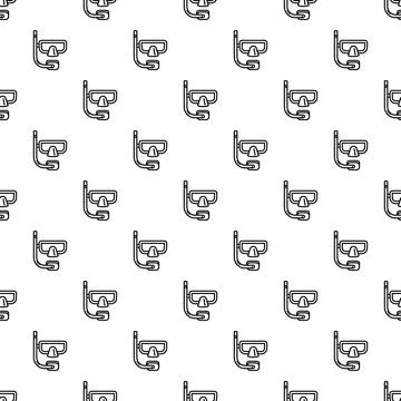 Diving mask and snorkel seamless line art pattern Stock Illustration