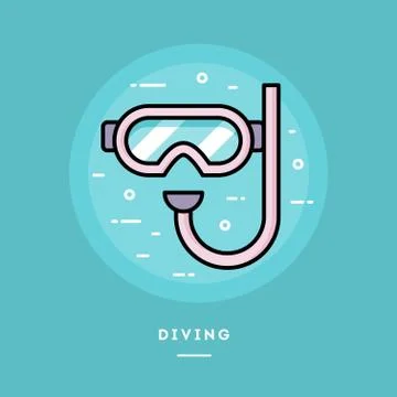 Diving mask, flat design thin line banner Illustrazione stock