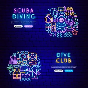 Diving Neon Banners Stock Illustration