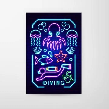 Diving Neon Flyer Stock Illustration
