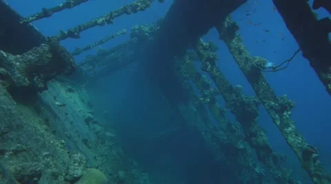 Diving in old sunken ship, red sea, sudan Stock Footage 11114732