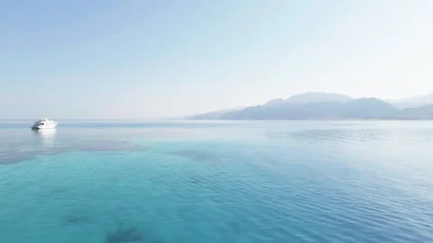 Diving Platform Overlooking Coral Reef and Boat, Red Sea Stock Footage 343326501