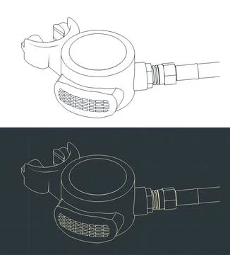 Diving regulator isometric blueprints Illustrazione stock