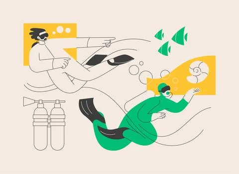 Diving school abstract concept vector illustration. Illustrazione stock