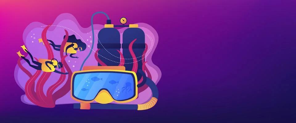Diving school concept banner header. Stock Illustration