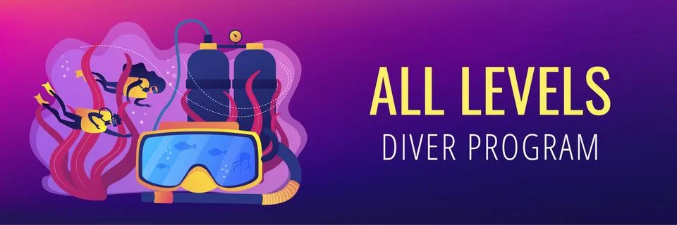 Diving school concept banner header. Stock Illustration