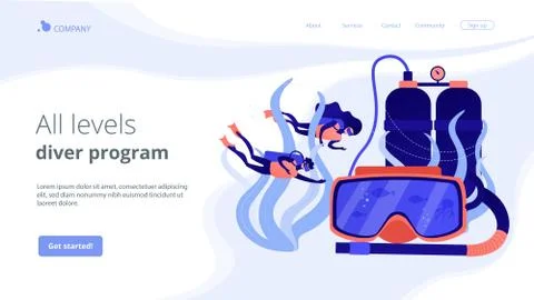 Diving school concept landing page. Illustrazione stock