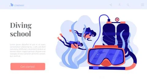 Diving school concept landing page. Illustrazione stock