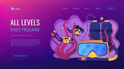 Diving school concept landing page. Stock Illustration