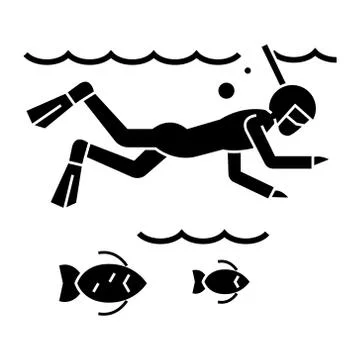 Diving in the sea with fish - scuba diving - snorkeling icon, vector Ilustración de archivo