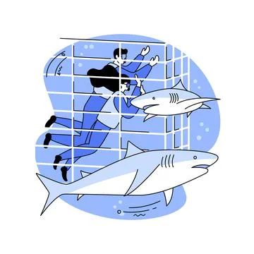 Diving with sharks isolated cartoon vector illustrations. Stock Illustration