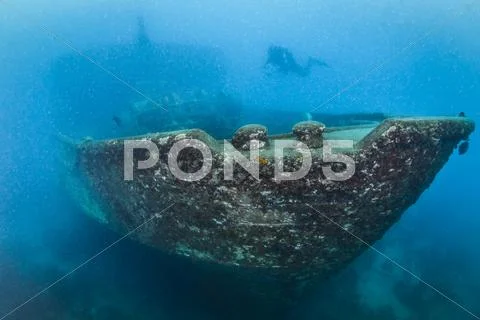 Diving a shipwreck Stock Photos