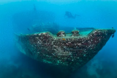 Diving a shipwreck Stock Photos