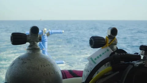Diving Tanks on Boat Stock Footage 195293849
