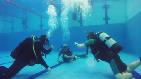 Diving training in a swimming pool. Stock Footage 301333354